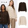 VILA Modische Strickjacke Rundhals Knopfleiste Ballon�rmel