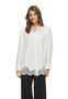 Stilvolle Bluse Langarm Knopfleiste Kentkragen Spitze