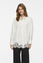 Stilvolle Bluse Langarm Knopfleiste Kentkragen Spitze