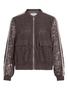 Bomberjacke Florale Spitze Baseballkragen Pattentaschen