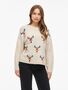 VILA Strickpullover Rentiermotive Rundhals Bommeln Langarm