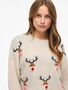 VILA Strickpullover Rentiermotive Rundhals Bommeln Langarm