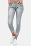 Egomaxx Damen Skinny Denim Jeans Hosen mit Strass und cropped destroyed Design