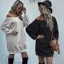 enflame Damen Oversized Long Shirt Off-Shoulder Dress Longsleeve Pullover