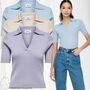 Geripptes Poloshirt Einfarbiges Kurzarm T-Shirt V-Ausschnitt ONLNIMONE