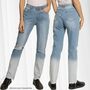enflame Destroyed Mom Jeans High Waist Straight Denim Hose Farbverlauf Bleached
