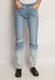 enflame Destroyed Mom Jeans High Waist Straight Denim Hose Farbverlauf Bleached