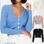 Kurze D�nne Strickjacke Langarm V-Ausschnitt Knitted Cardigan JDYDONNEL