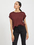 Satin Blusen T-Shirt Kurzarm Basic Gl�nzendes Oberteil VIELLETTE