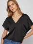 Satin Bluse Gl�nzendes Kurzarm Shirt Top Oberteil VIELLETTE 