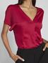 Satin Bluse Gl�nzendes Kurzarm Shirt Top Oberteil VIELLETTE 