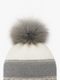 Warme Beanie Strickm�tze mit Bommel Fleece Innenfutter