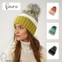 Warme Beanie Strickm�tze mit Bommel Fleece Innenfutter 