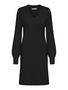 Strickkleid Midi-L�nge V-Ausschnitt Ballon�rmel
