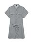 Gestreiftes Kurzarm-Hemd-Kleid mit Taillenbindung