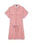 Gestreiftes Kurzarm-Hemd-Kleid mit Taillenbindung