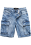 Denim Cargoshorts mit Stretchbund und Knopfleiste A&S