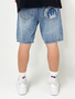 Jeans Shorts mit Coin Crown Print in Washed Denim