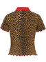 Leopardenmuster Polo-Shirt mit Kragen und welligem Saum