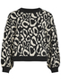 Leopardenmuster Strickpullover Rundhalsausschnitt