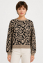 Leopardenmuster Strickpullover Rundhalsausschnitt