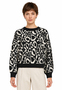 Leopardenmuster Strickpullover Rundhalsausschnitt
