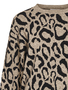 Leopardenmuster Strickpullover Rundhalsausschnitt
