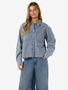 Jeansbluse Hemdkragen Brusttaschen Knopfleiste Fransenbund