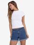 Mid Waist Jeansshorts Slim Fit Denim Rei�verschluss Umschlag