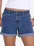Mid Waist Jeansshorts Slim Fit Denim Rei�verschluss Umschlag