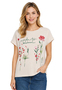 Kurzarm T-Shirt Rundhals Florale Stickerei Blumenmotiv