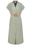 Kurzarm Kleid G�rtel Knopfleiste V-Ausschnitt Einfarbig