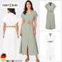 Kurzarm Kleid G�rtel Knopfleiste V-Ausschnitt Einfarbig