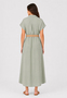 Kurzarm Kleid G�rtel Knopfleiste V-Ausschnitt Einfarbig