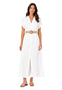 Kurzarm Kleid G�rtel Knopfleiste V-Ausschnitt Einfarbig 