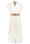 Gestreiftes Maxikleid G�rtel Knopfleiste V-Ausschnitt
