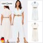 Gestreiftes Maxikleid G�rtel Knopfleiste V-Ausschnitt