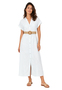 Gestreiftes Maxikleid G�rtel Knopfleiste V-Ausschnitt 