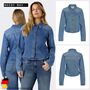 Stilvolle Jeansbluse Langarm Unifarben Knopfverschluss