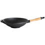 Gusseisen Wok  30 cm, schwarz, mit abnehmbarem Holzstiel - f�r alle Herdarten geeignet, inkl. Induktion
