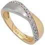 Damen Ring 585 Gelbgold Wei�gold, bicolor matt 16 Diamanten (Gr��e: 56) 