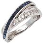 Damen Ring 585 Wei�gold 9 Diamanten 0,14ct. 16 Safire blau (Gr��e: 54)