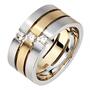 Damen Ring 3-reihig breit 585 Wei�gold Gelbgold bicolor matt 3 Diamanten (Gr��e: 56) 