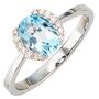 Damen Ring 585 Wei�gold 1 Blautopas blau, 14 Diamanten (Gr��e: 60) 