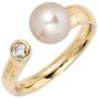 Damen Ring 585 Gold Gelbgold 1 Perle 1 Diamant Brillant (Gr��e: 50)