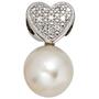 Anh�nger Herz 585 Gold Wei�gold 1 S��wasser Perle 10 Diamanten