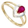 Damen Ring 585 Gelbgold Rubin rot, 3 Diamanten (Gr��e: 54) 