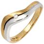 Damen Ring 585 Gelbgold Wei�gold bicolor matt 1 Diamant Brillant (Gr��e: 58) 