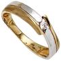 Damen Ring 333 Gelbgold Wei�gold teil matt 1 Zirkonia Goldring (Gr��e: 50) 
