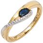 Damen Ring 333 Gelbgold Wei�gold 1 Safir blau 10 Zirkonia (Gr��e: 54) 